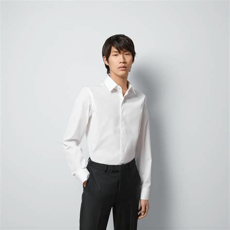 Sea Island cotton plastron shirt in white 